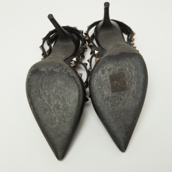 Pre Owned Valentino Black Leather Rockstud Strappy Pointed Toe Pumps Size Size 38.5