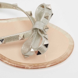 Pre Owned Valentino Silver Jelly Bow Thong Flats Size 36