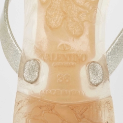 Pre Owned Valentino Silver Jelly Bow Thong Flats Size 36