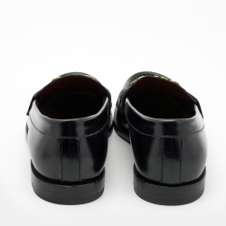 Pre Owned Valentino Black Leather Escape V logo Loafers Size 38