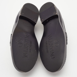 Valentino Black Leather Escape V logo Loafers Size 38