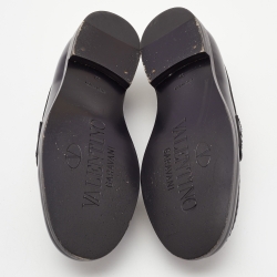 Pre Owned Valentino Black Leather Escape V logo Loafers Size 38