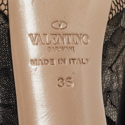 Valentino Black/Beige Mesh and Lace Platform Pumps Size 36