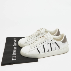 Pre Owned Valentino White Leather VLTN Open Sneakers Size 37