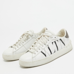 Pre Owned Valentino White Leather VLTN Open Sneakers Size 37