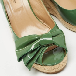 Valentino Green Patent Leather Mena Bow Espadrille Wedge Sandals Size 36