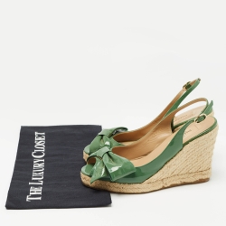 Valentino Green Patent Leather Mena Bow Espadrille Wedge Sandals Size 36