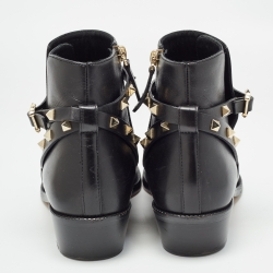 Pre Owned Valentino Black Leather Rockstud Ankle  Boots Size 40