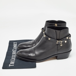 Pre Owned Valentino Black Leather Rockstud Ankle  Boots Size 40