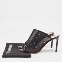 Pre Owned Valentino Black Mesh Crystal Embellished Open Toe Mules Size 39