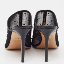 Pre Owned Valentino Black Mesh Crystal Embellished Open Toe Mules Size 39