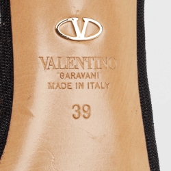 Pre Owned Valentino Black Mesh Crystal Embellished Open Toe Mules Size 39
