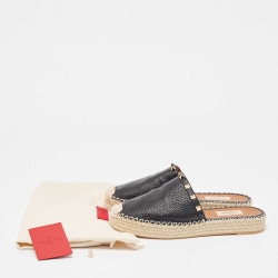 Pre Owned Valentino Black Leather Rockstud Espadrille Mules Size 39