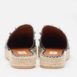 Pre Owned Valentino Black Leather Rockstud Espadrille Mules Size 39