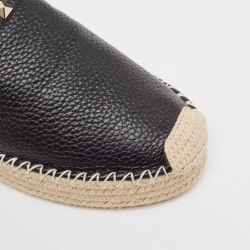 Pre Owned Valentino Black Leather Rockstud Espadrille Mules Size 39