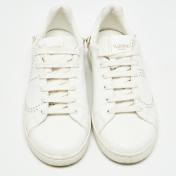 Pre Owned Valentino White Leather Vlogo Backnet Sneakers Size 36