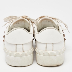 Pre Owned Valentino White/Brown Leather Rockstud Low Top Sneakers Size 38