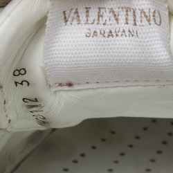 Pre Owned Valentino White/Brown Leather Rockstud Low Top Sneakers Size 38