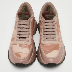 Pre Owned Valentino Pink/Beige Suede and Leather Rockrunner Sneakers Size 39
