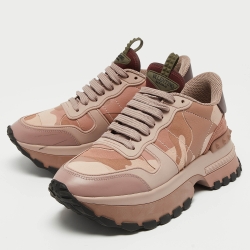 Pre Owned Valentino Pink/Beige Suede and Leather Rockrunner Sneakers Size 39