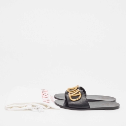 مملوكة مسبقًا Valentino Black Leather Escape VLogo Flat Slides Size 38