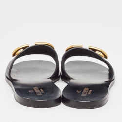 مملوكة مسبقًا Valentino Black Leather Escape VLogo Flat Slides Size 38