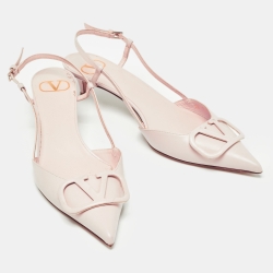 Pre Owned Valentino Pink Leather Escape VLogo Pointed Toe Slingback Pumps Size 39