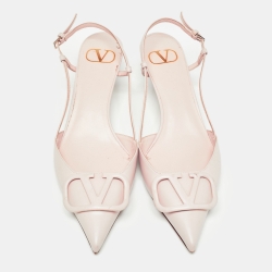 Pre Owned Valentino Pink Leather Escape VLogo Pointed Toe Slingback Pumps Size 39