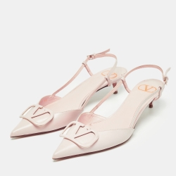 Pre Owned Valentino Pink Leather Escape VLogo Pointed Toe Slingback Pumps Size 39