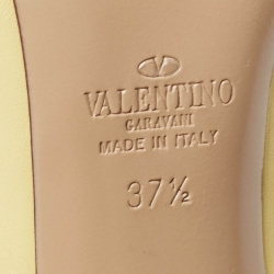 Pre Owned Valentino Beige/Yellow Leather Rockstud Strappy Pointed Toe Pumps Size 37.5