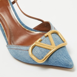 Valentino Blue/Brown Denim and Leather VLogo Slingback Pumps Size 39