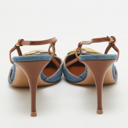 Valentino Blue/Brown Denim and Leather VLogo Slingback Pumps Size 39