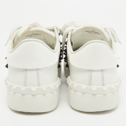 Pre Owned Valentino White/Black Leather Rockstud Untitled Sneakers Size 37