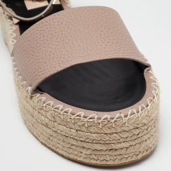Valentino Pink Leather Rockstud Wedge Espadrille Ankle Strap Sandals Size 39