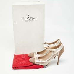 Valentino Beige Suede and Leather Ankle Strap Pumps Size 37.5