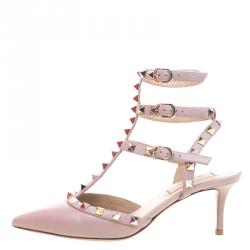 Pre Owned Valentino Beige Leather Rockstud Sandals Size 36