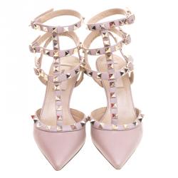 Pre Owned Valentino Beige Leather Rockstud Sandals Size 36