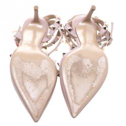 Pre Owned Valentino Beige Leather Rockstud Sandals Size 36