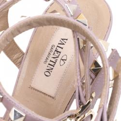 Pre Owned Valentino Beige Leather Rockstud Sandals Size 36