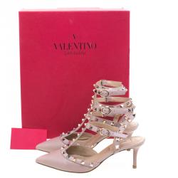 Pre Owned Valentino Beige Leather Rockstud Sandals Size 36