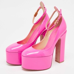 Pre Owned Valentino Pink Patent Tan-Go Platform Pumps Size 37