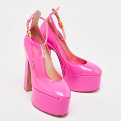 Pre Owned Valentino Pink Patent Tan-Go Platform Pumps Size 37