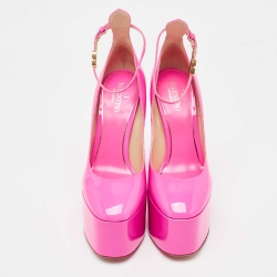 Pre Owned Valentino Pink Patent Tan-Go Platform Pumps Size 37