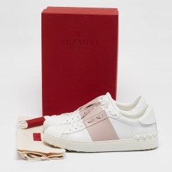 مملوكة مسبقًا Valentino White/Pink Leather Open Sneakers Size 40
