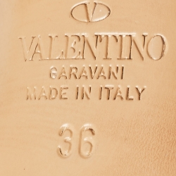 Pre Owned Valentino Silver Leather Rockstud Strappy Block Heel Sandals Size 36