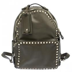 Valentino Olive Green Leather Medium Rockstud Backpack