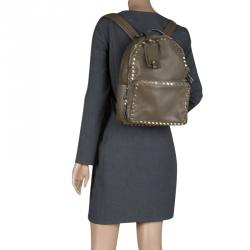 Valentino Olive Green Leather Medium Rockstud Backpack