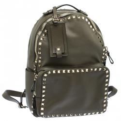 Valentino Olive Green Leather Medium Rockstud Backpack