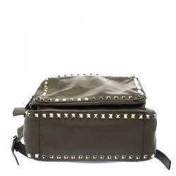 Valentino Olive Green Leather Medium Rockstud Backpack