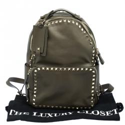 Valentino Olive Green Leather Medium Rockstud Backpack